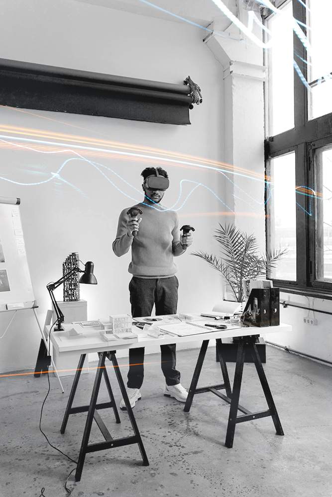 Team of game developers and QA engineers coding and testing on PCs using Chromaport remote development environments and shared testing setups.